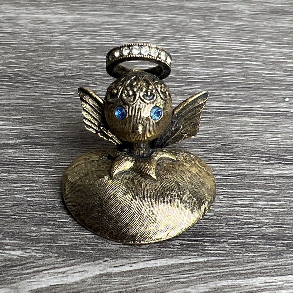 Vintage Signed Tortolani Antiqued Gold Tone Angel on My Shoulder Brooch Pin